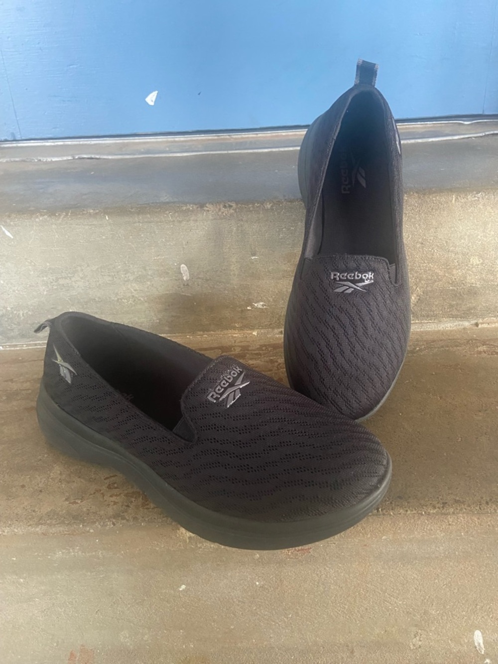 Reebok Slip-On Knit Loafers in Black